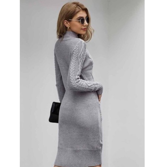 Gray High Neck Textured Bodycon Sweater Dress - Picture 6 of 13